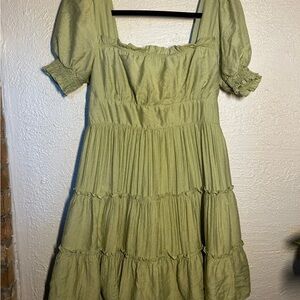 Mine Olive Green Tiered Midi Dress